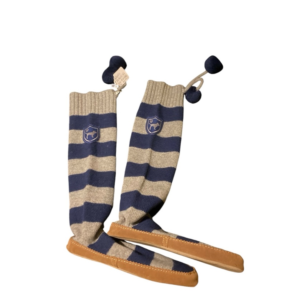 VS PINK Striped Blue and Gray Slipper Socks Medium